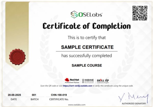 OSELabs Sample Course Completion Certificate