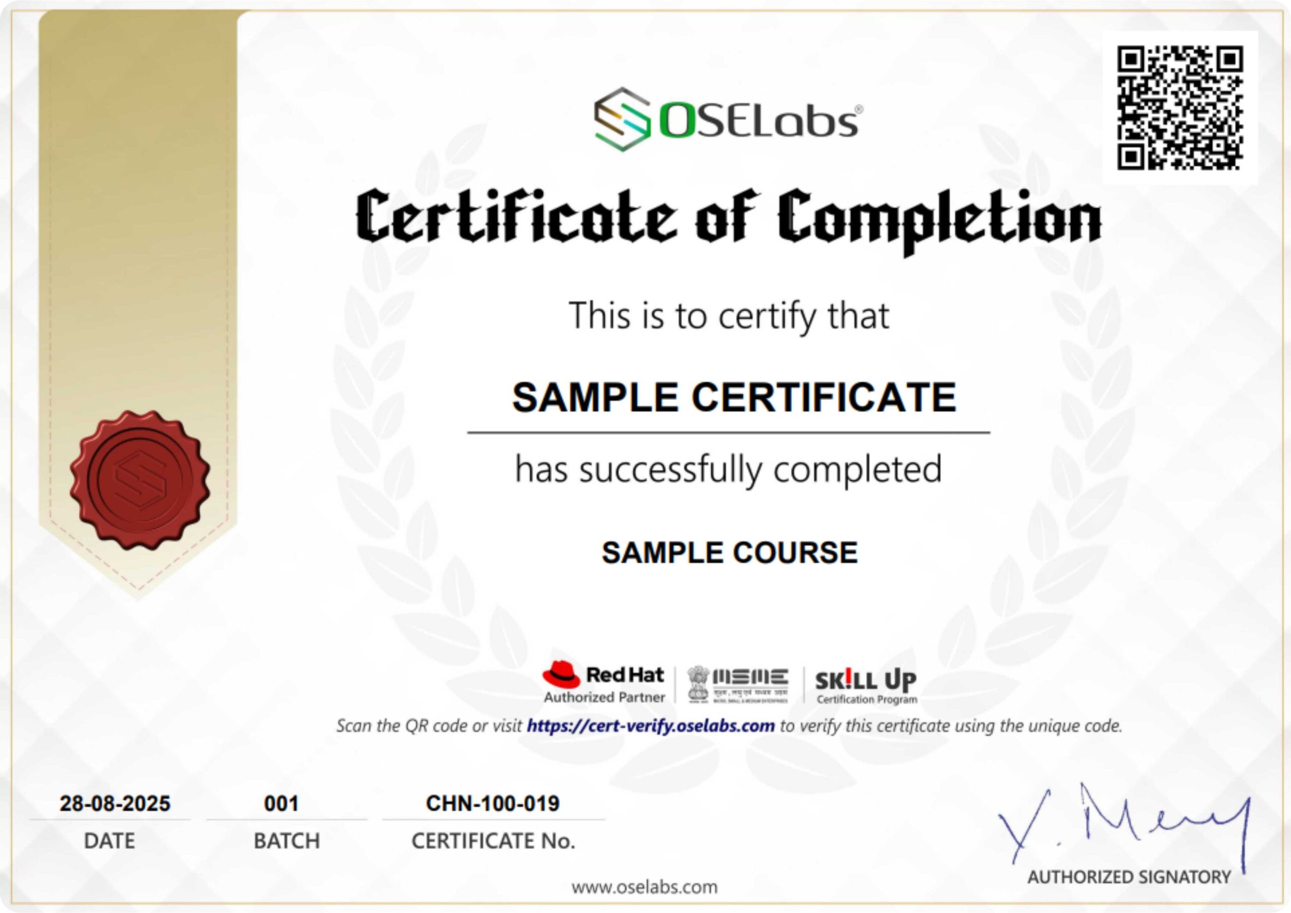 OSELabs Skill-Up Certificate Sample